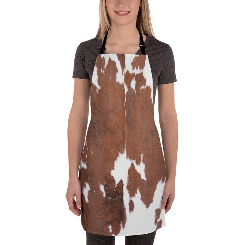 Moslion Cowhide Apron 31x27 Inch Leopard Farm Animal Tri Color Brown Cow Kitchen Chef Waitress Cook Aprons Bib with Adjustable Neck for Women Men Girls - Image 2